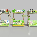 Spring Market Stalls With Green Design Decorations Flowers And Creative Signboards