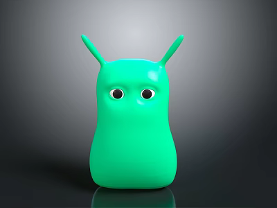 Cute Green 3D Rendered Cartoon Monster With Two Antennae And Big Eyes 3d model