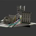 Whimsical Cartoon Town Scene With Various Multi Story Buildings And Urban Design