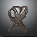 Modern Artistic Woven Chair In Light Pink With Curved Backrest And Unique Base