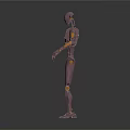 Pink Robot Character 3D Render With Yellow Joints And Humanoid Features 3d model