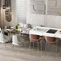 Elegant Modern Dining Set With Marble Tabletop Chairs And Barstools In Design 3d model