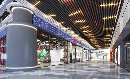 Modern shopping mall aisle 3d model