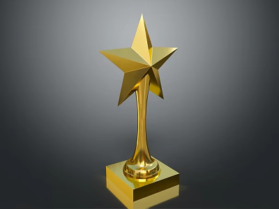 Golden Star Shaped Decorative Household Items Trophy With Square Base Stand 3d model