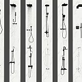 Various Modern Shower Head Styles Including Handheld and Overhead Options for Bathroom Use 3d model