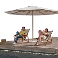 Two People Relaxing On Deck Chairs Under Sun Umbrella By Poolside Deck