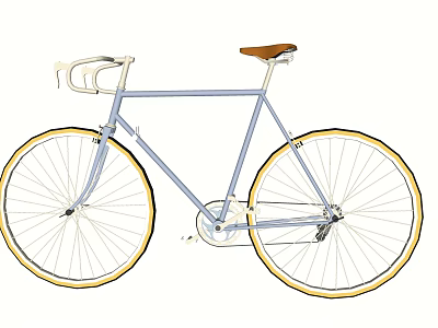 Vintage Light Blue Bicycle Featuring Brown Leather Seat And Yellow Rims 3d model