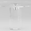 Modern Clear Round Glass Table with Cylindrical Base and Striped Design Details