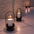 Elegant Decorative Ornament Set With Glass Lanterns And Lit Candles Against Gray Textured Wall