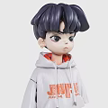 Stylish Doll With Dark Blue Hair Wearing Gray Hoodie Featuring Orange JUPITER Lettering