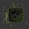 Mystical Floating Island Scene With Green Grass Red Lava Chains And Scattered Rocks