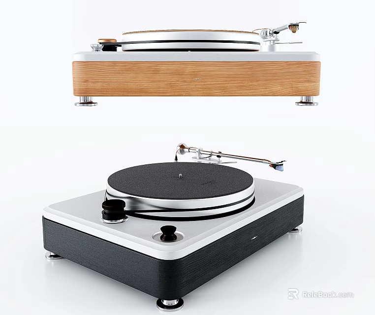 Headphone Audio Turntable With Modern Design Wooden Base And Black White Finish 3d model 