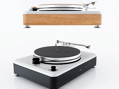 Headphone Audio Turntable With Modern Design Wooden Base And Black White Finish 3d model