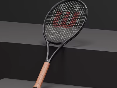 Modern Tennis Racket With Black Frame And Brown Handle For Sports Training 3d model