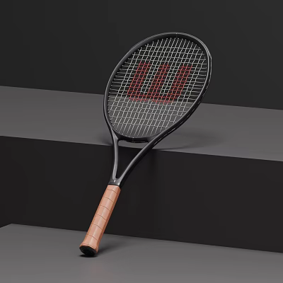 Modern Tennis Racket With Black Frame And Brown Handle For Sports Training 3d model