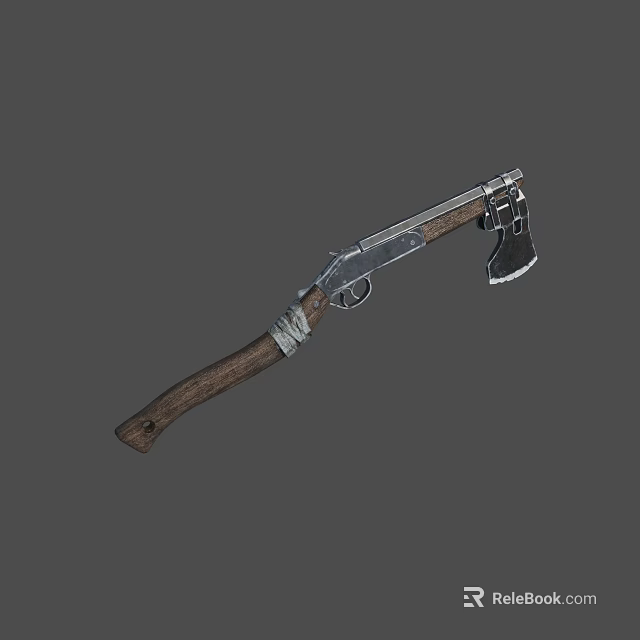 Retro Combination Weapon Featuring Axe Head Rifle Barrel Wooden Grip and Metal Structure 3d model 