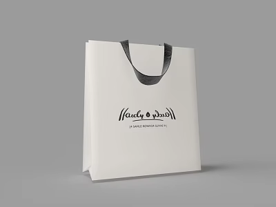 Elegant White Shopping Bag with Black Handles and Premium Quality Design 3d model