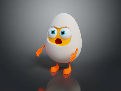 Cartoon Egg Daily Life Item With Big Eyes Surprised Expression And Orange Arms Feet 3d model
