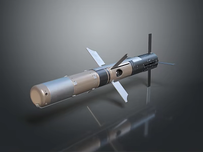 Modern Military Guided Missile With Aerodynamic Body Warhead And Tail Fins 3d model