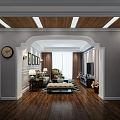 Modern Elegant Living Room Interior With Wooden Ceiling Recessed Lighting And Wooden Flooring