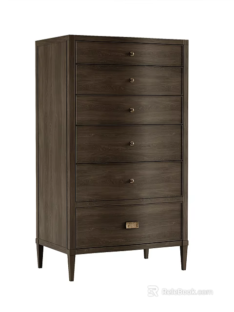 Modern Dark Wood Chest of Drawers With Five Drawers And Sleek Metal Handles 3d model 