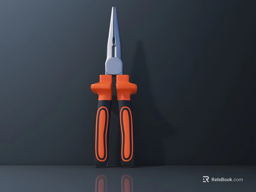 Long Nose Pliers With Orange Black Handles And Silver Head Hardware Tool 3d model 
