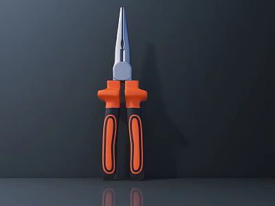 Long Nose Pliers With Orange Black Handles And Silver Head Hardware Tool 3d model