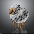 Cute White Sheep Toy With Fluffy Wool And Brown Legs In Cartoon Style