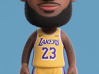 Man In Yellow Lakers 23 Jersey With Beard And Arm Tattoos 3d model