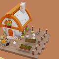 Cartoon Farm Scenes With Windmill Cottages Animals Tractor Barn Pond And Plants
