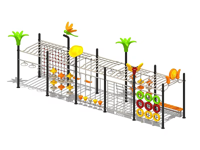 Outdoor Playground Equipment With Colorful Climbing Structure Palm Tree Decorations And Circular Star Shaped Holds 3d model