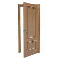 Wooden Swing Door With Classic Panel Design And Metal Handle Lock