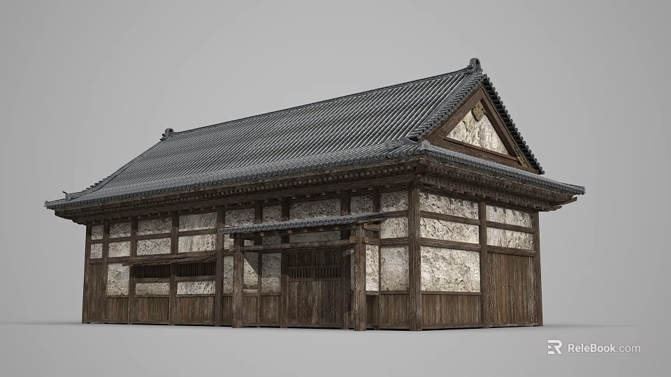 Traditional Ancient Building Featuring Wooden Structure Tiled Roof And Ornate Details 3d model 