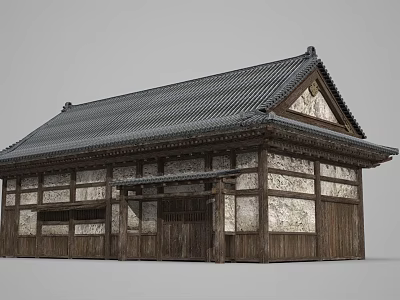 Traditional Ancient Building Featuring Wooden Structure Tiled Roof And Ornate Details 3d model