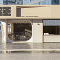 Modern Coffee Shop Storefront With Glass Entrance Menu Board And Interior Tables