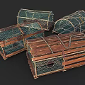 Vintage Decorative Ornament Set Featuring Wooden Frame And Netting Design Cages For Home Decoration