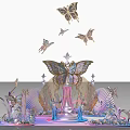 Floral Art Installation With Butterflies Seashells And Soft Pink Blue Purple Decorative Design