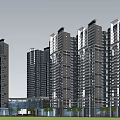 Modern High Rise Buildings With Glass Curtain Walls And Palm Trees At Entrance Area
