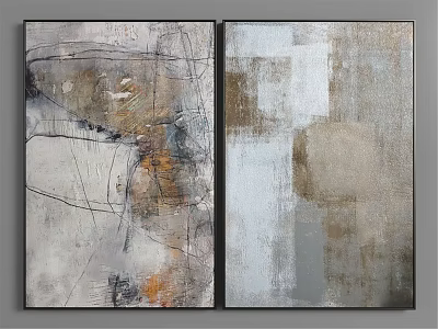 Modern Abstract Canvas Wall Art With Gray White Brown And Orange Tones 3d model