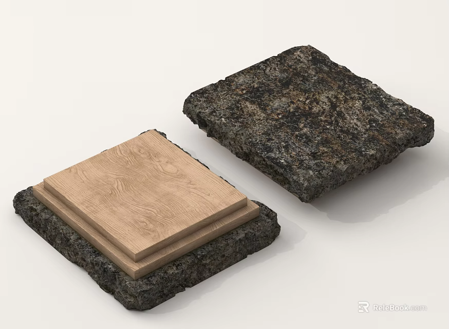 Square Decorative Panels With Light Wood Grain And Dark Stone Texture 3d model