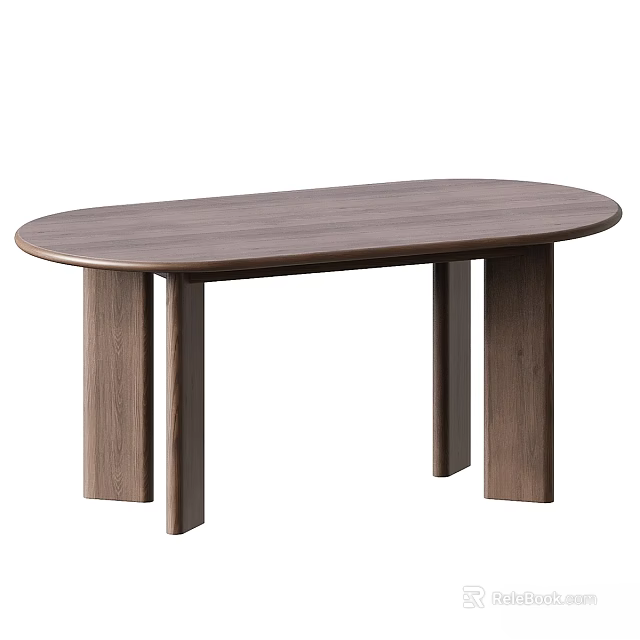 Oval Shaped Wooden Functional Table With Sturdy Four Legs Design 3d model 