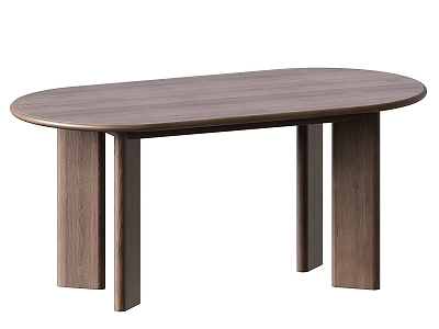 Oval Shaped Wooden Functional Table With Sturdy Four Legs Design 3d model