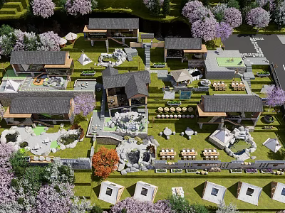 Architectural Components of Resort Buildings Featuring Courtyards Green Spaces and Trees 3d model