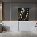 Modern Bedroom Accent Wall With Gray Panels Gold Trim And Artwork