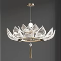 Elegant Lotus Shaped Transparent Chandelier Lighting Fixture with Golden Frame and Tassel Decoration