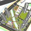 Modern Urban Residential Community With High Rise Buildings Green Space Playground And Waterway