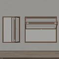 Two Windows With Brown Frames Transparent Glass And Different Opening Styles On Light Colored Wall 3d model