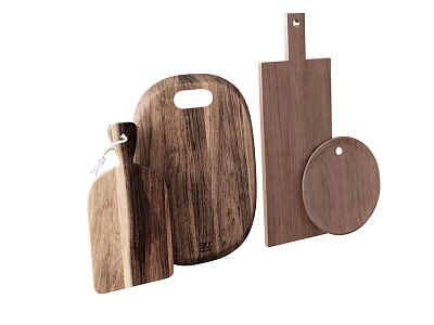 Natural Walnut Wooden Cutting Boards in Various Shapes Essential Kitchen Tools 3d model
