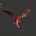 Mythical Red Dragon Character With Large Wings Spiked Body And Glowing Eyes Design