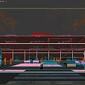 Modern Commercial Street With Glass Curtain Walls Pedestrians And Outdoor Leisure Areas